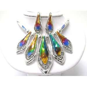  Rainbow Spiked Bib Style Fashion Necklace and Earrings Set with Ice 