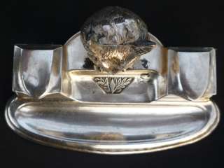 Antique Inkwell Silver Plated Owl Rare   