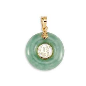    14k Yellow Gold Light Green Jade Chinese Luck Pendant: Jewelry