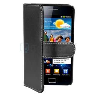 For Samsung Galaxy S2 2 II i9100 Black Leather Wallet Flip Pouch Case 