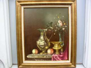 PETER KLOTON STILL LIFE “PITCHER W PEACHES AND FLOWERS  