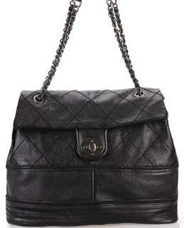   Authentic LEATHER Quilted CHAIN Bag HANDBAG Twist Lock 3 Color BLACK