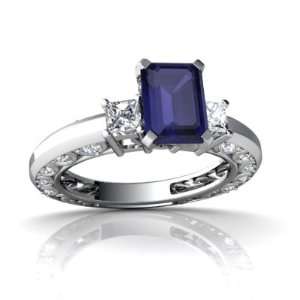  14K White Gold Emerald cut Genuine Sapphire Engagement 