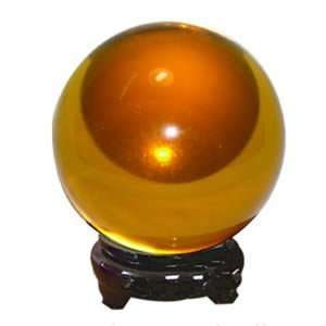 Pure Quartz Crystal Ball with Wood Stand   Amber 8 Cm   Beautiful As 