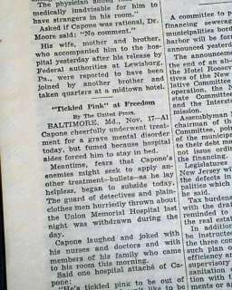 AL SCARFACE CAPONE Prison Release brain treatment 1939 Old Newspaper 