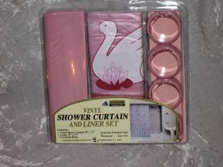 Vinyl Shower Curtain w/Liner Rings Swans Pink Bath NEW! 044712014900 