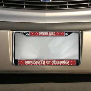   Sooners Crimson Polka Dot Chrome License Plate Frame Automotive