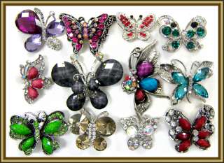   WHOLESALE LOT MULTI BUTTERFLY COCKTAIL BLING RING AJUSTABLE NEW  