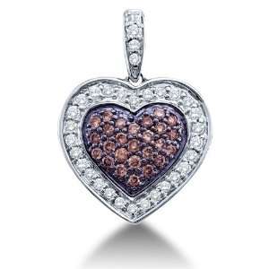  14K White Gold Heart Channel Set Round White and Chocolate 