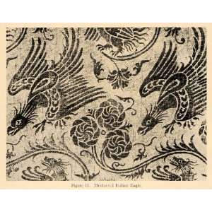  1919 Print Mediaeval Italian Eagle Pattern Bird Fabric 