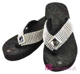 Womens Comportable WEDGE HEEL Gray Rhinestone BLING Sandals Flip Flops 