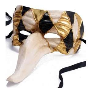  Venetian Mask Mardi Gras Zanni Harlequin Black & Gold 