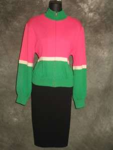 St John green pink knit suit jacket blazer sweater size S 6 8  