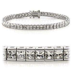  Platinum Tone Princess Cut CZ Tennis Bracelet 7 Jewelry