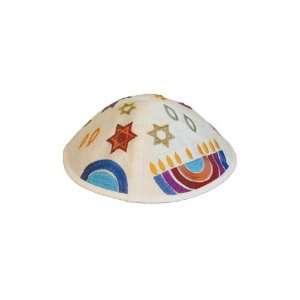   Magenta and White Silk Machine Embroidered Kippah: Everything Else