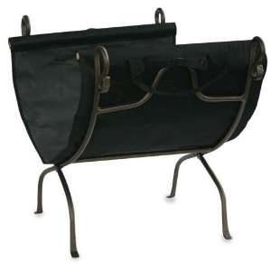 Bronze Finish Wrought Iron Log Rack w/Canvas Carrier 