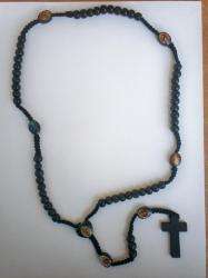 Hand Knitted Black Wood Bead Rosary Necklace  