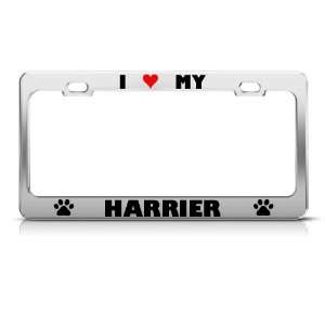 Harrier Paw Love Heart Dog License Plate Frame Stainless Metal Tag 