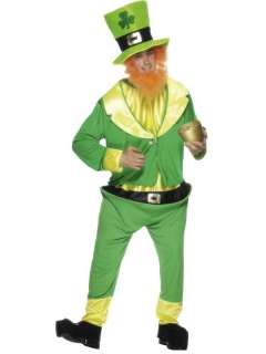 Green Leprechaun Suit & Ginger Beard Costume Set St Patricks Day 