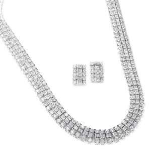  Mariell ~ Cubic Zirconia Tailored Baguette Necklace and Earrings 