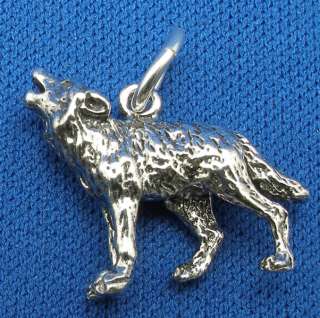 Sterling Silver Howling Wolf 3 D charm, pendant  