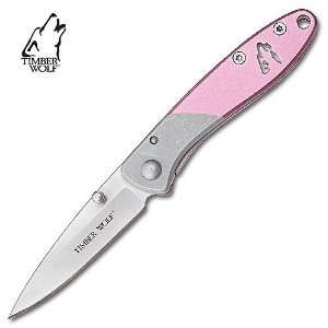  Pink & Silver Timber Wolf Folding Pocket Knife