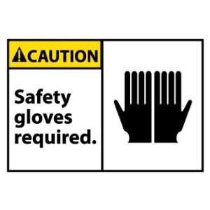 Caution, Safety Gloves Required (Graphic), 3X5, Adhesive Vinyl, 5/Pk 