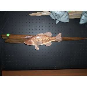   Hand Carved Fish Wood Art on Driftwood Wall Hanging