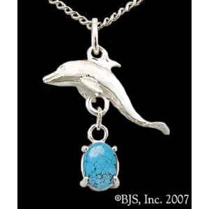  Dolphin Gemstone Necklace, Sterling Silver, Turquoise set 