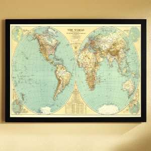    National Geographic 1935 World Map   Brown Frame: Office Products