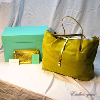 TIFFANY AND CO REVERSIBLE TOTE GREEN SUEDE & METALLIC LEATHER LARGE 