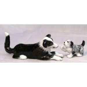  BORDER COLLIE Dog plays w/Pup (2) MINIATURE New Figurines 