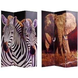  Double Sided Elephant and Zebra Canvas Room Divider