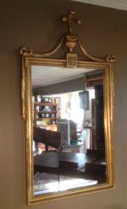 Large Vintage Gold Gilded Swag and Urn Carved Wood Decorator Mirror 