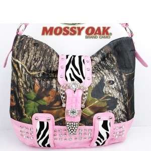 Pink Mossy Oak Camouflage Camo Zebra Print Buckle Accent Satchel 