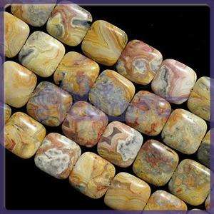 NICE Square Crazy Lace Agate LOOSE BEAD NECKLACE 15.5  