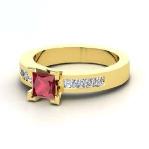  Princess Solitaire Channel Ring, Princess Ruby 14K Yellow 