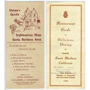  1960 Santa Barbara California Sightseeing Map & Restaurant 