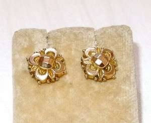 VICTORIAN OLD 18K & 9K GOLD ENGLISH STUD EARRINGS SIGNED  