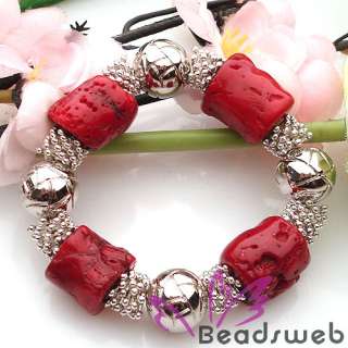 Natural Red Coral Beads Fashion Elastic Bracelet Bangle  
