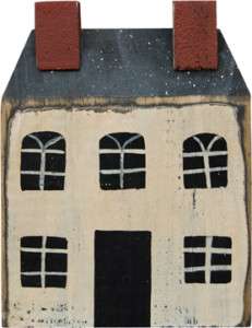 Wood Block House   Ivory   Primitive Country Wooden Decor  