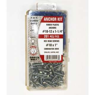 10 12 x 1 1/4 in. Ribbed Plastic Anchor Kit with Screws   Blue (201 