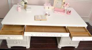   Cottage Chic Large White Office Executive Desk 8 Drawers French Style