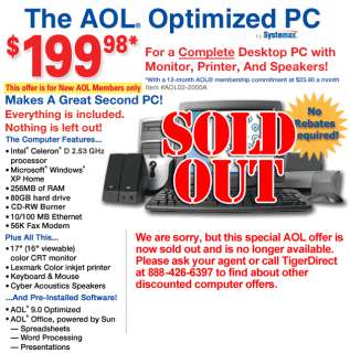 199.98 AOL Optimized Desktop PC Computer System 