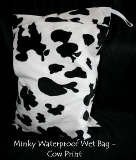 Waterproof Minky Cloth Diapers/Swim Wet Bags COW Print  