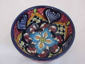 Colorful CLAY POTTERY Bowl Made in Mexico Marked JMB  