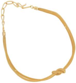 Yellow Gold Tone Mesh Knot 2 Strand Choker Necklace Dog Collar  
