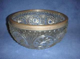 Vintage Pressed Glass Bowl w Silver Rim Made in England  