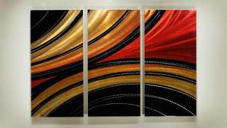 Modern Abstract Aluminum Metal Wall Art Painting Red Gold Black 