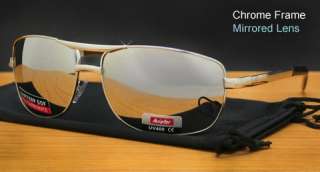 New Mens Sunglasses Chrome Mirrored Metal Silver Top Aviator Shades 